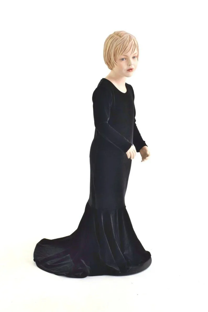 Girls Black Velvet Morticia Gown