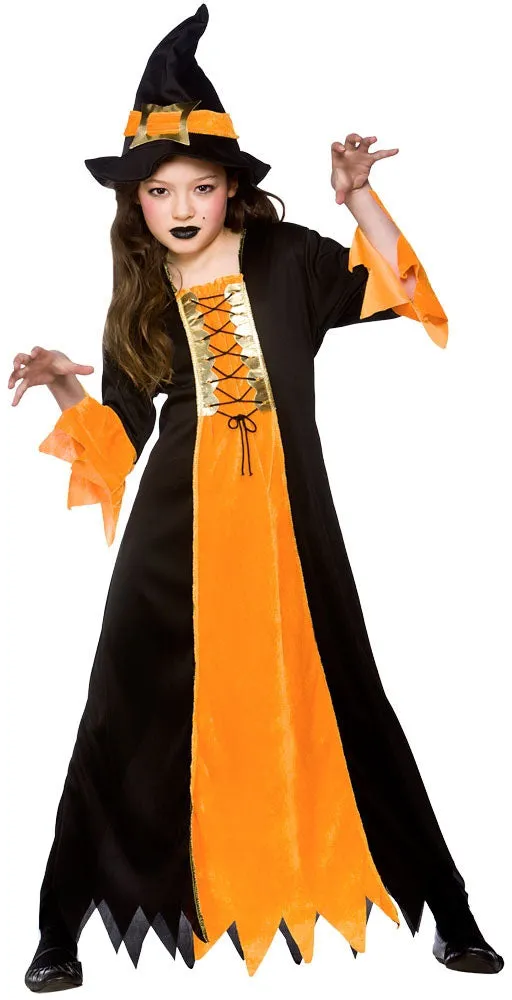 Girls Halloween Cauldron Witch Fancy Dress Costume