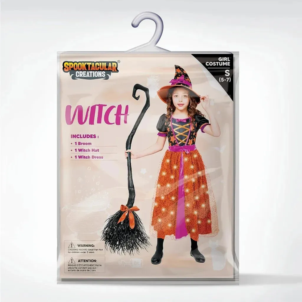 Girls Light-Up Orange Witch Costume, Fairy Tale Witch Halloween Costume