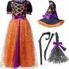 Girls Light-Up Orange Witch Costume, Fairy Tale Witch Halloween Costume