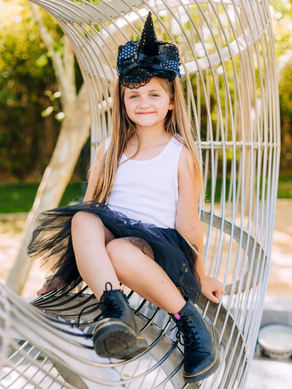 Girls Pixie Black Witch Costume - Complete Kids Costume Set with Pixie Cut Tutu and Hat Headband