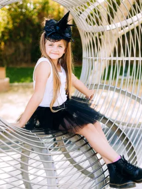Girls Pixie Black Witch Costume - Complete Kids Costume Set with Pixie Cut Tutu and Hat Headband