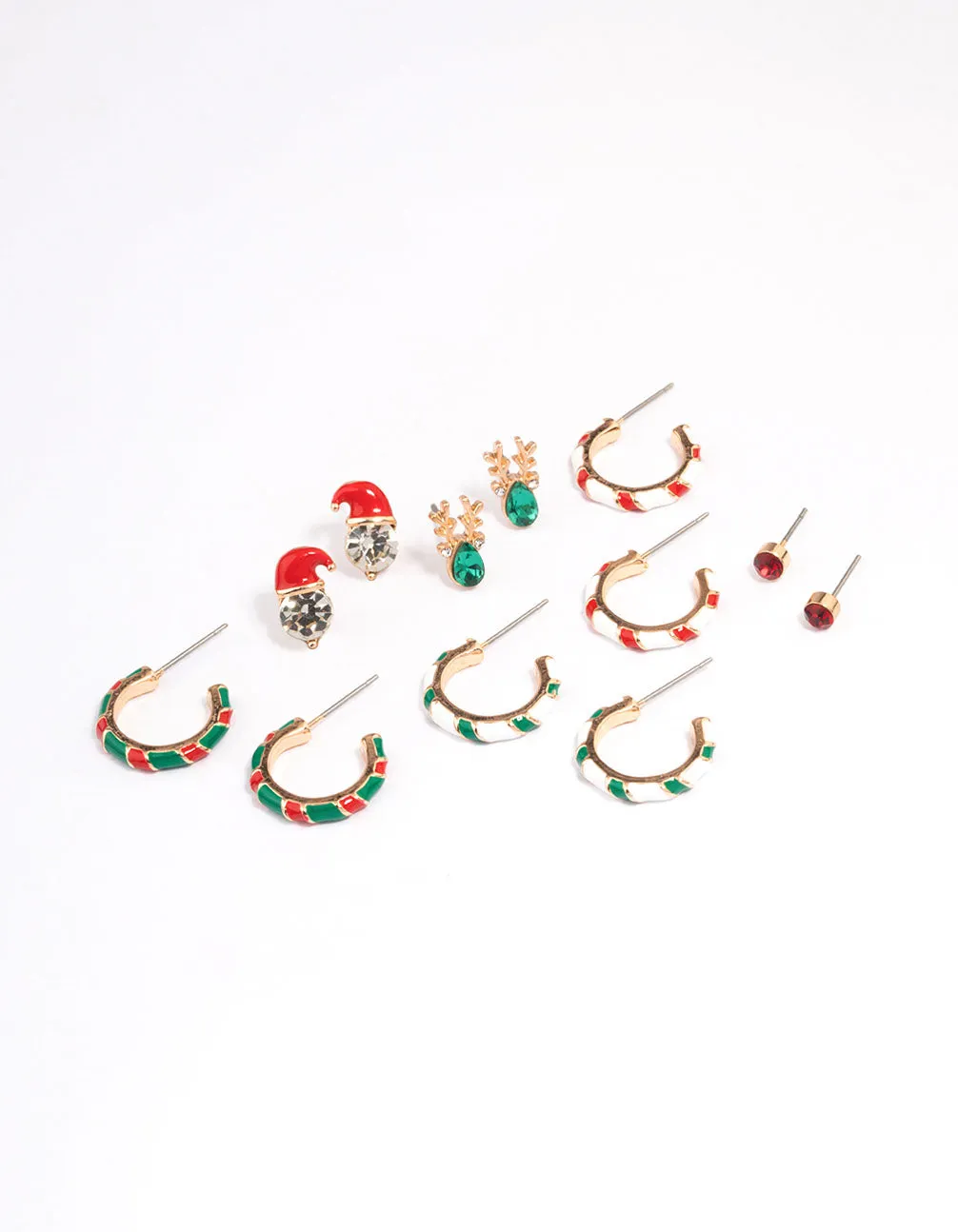 Gold Candy Cane Stud & Hoop Earrings 6-Pack
