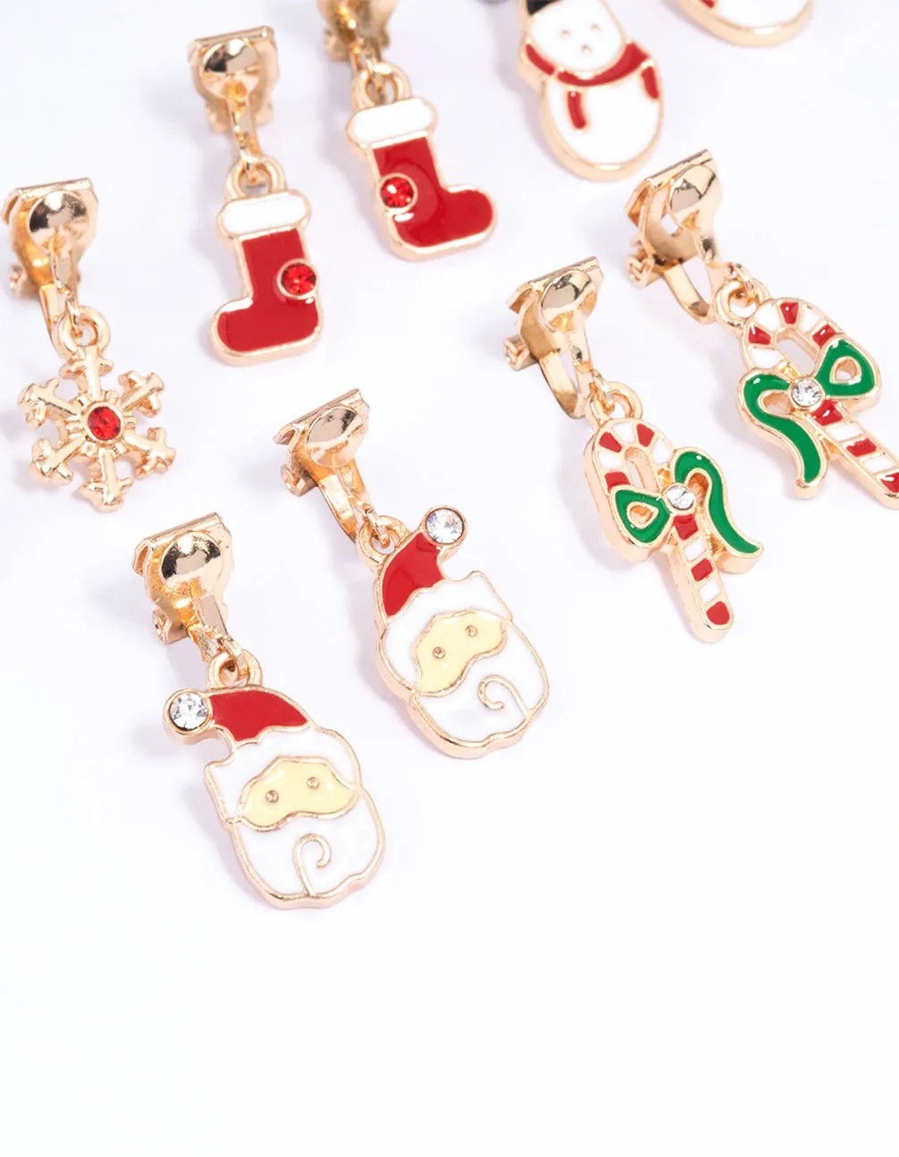 Gold Christmas Clip On Drop Earrings 5-Pack