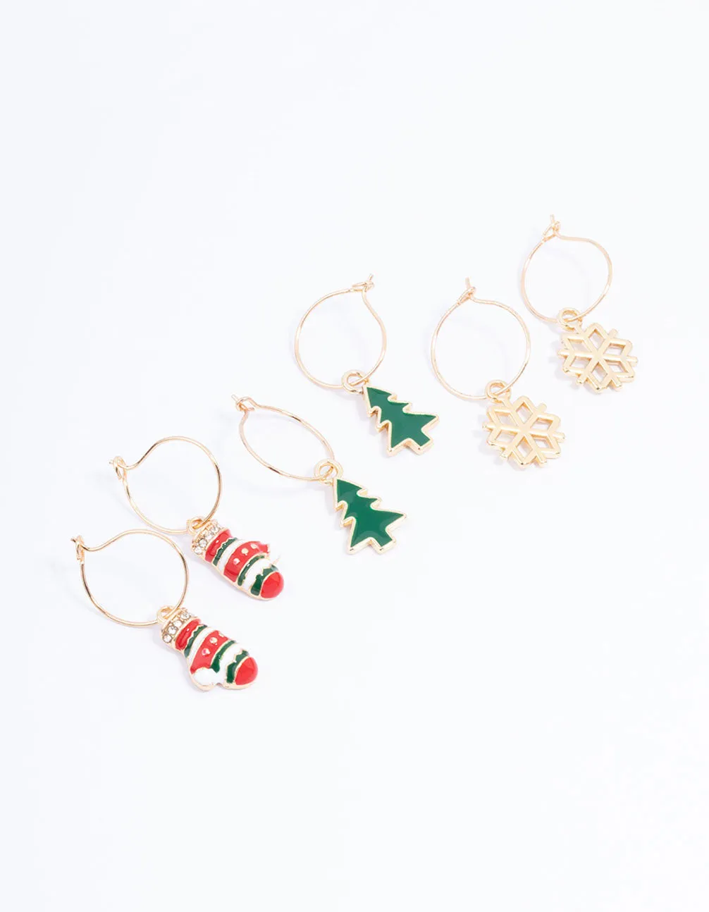 Gold Christmas Hoop Earrings 3-Pack
