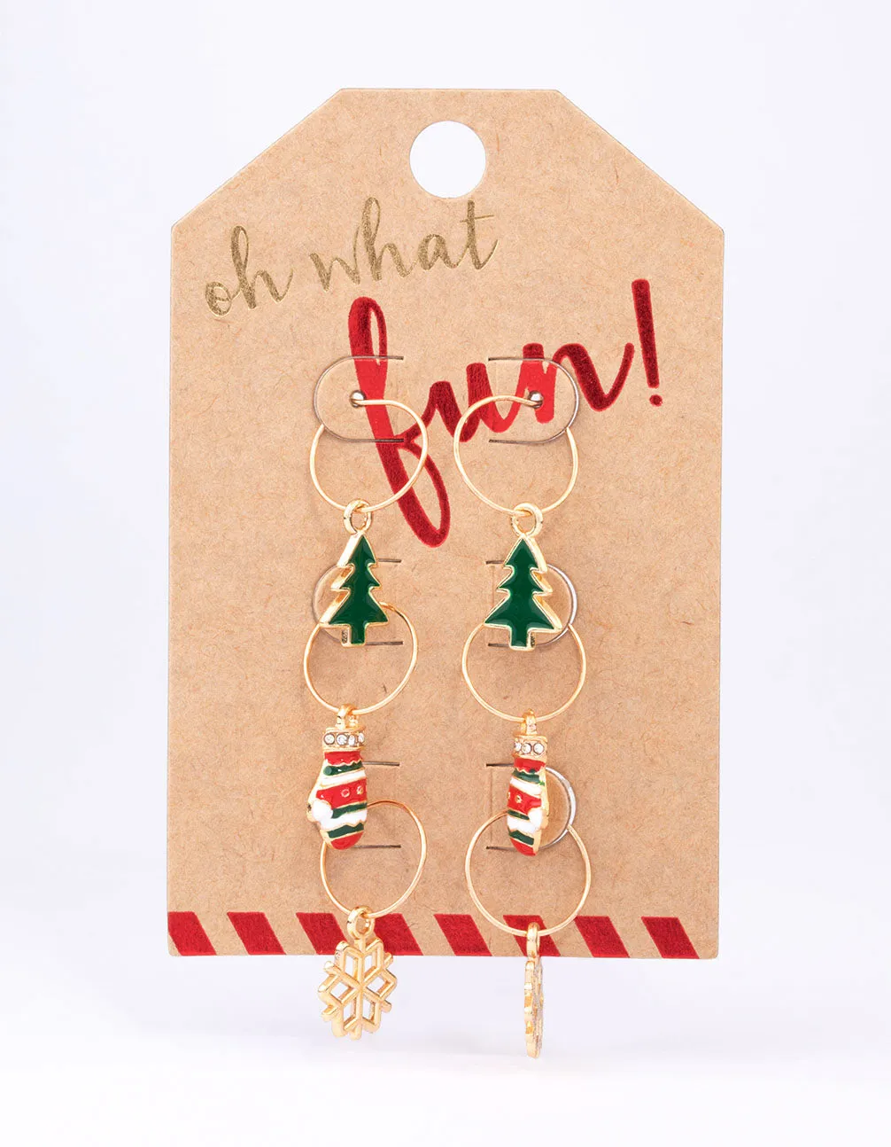 Gold Christmas Hoop Earrings 3-Pack