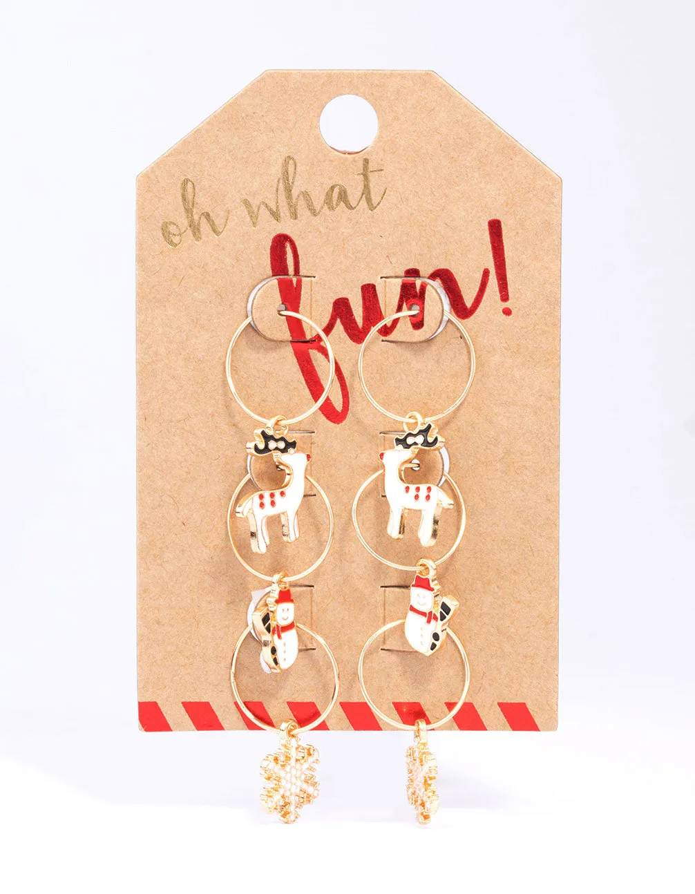 Gold Reindeer Hoop Earrings 3-Pack