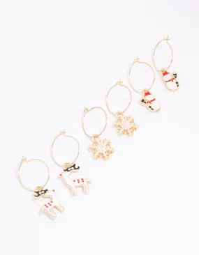 Gold Reindeer Hoop Earrings 3-Pack