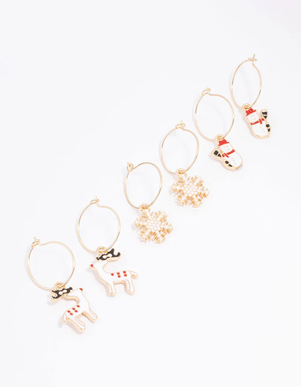 Gold Reindeer Hoop Earrings 3-Pack