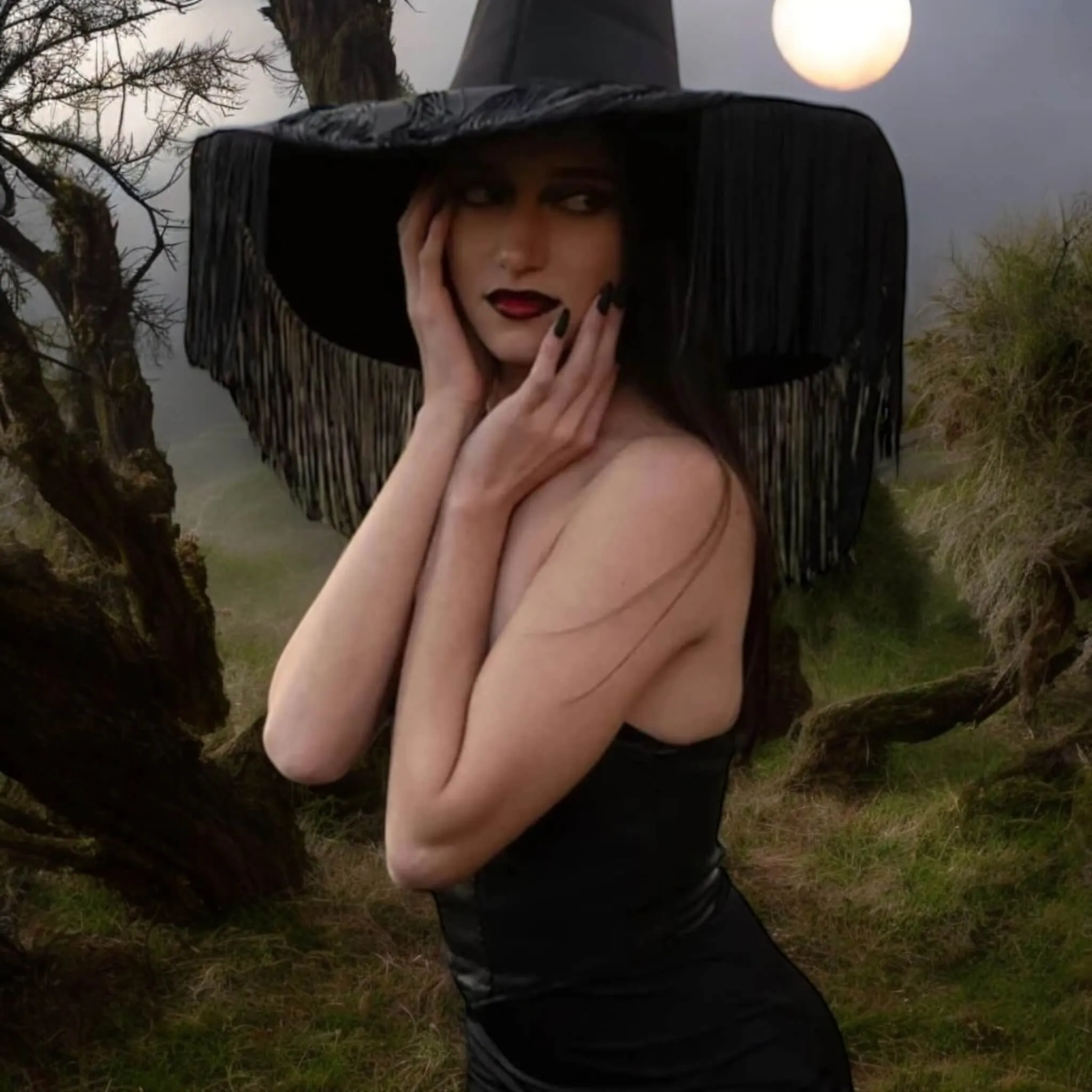 Halloween Black Fringe Witch Hat