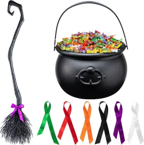 Halloween Black Witch Broom and Cauldron
