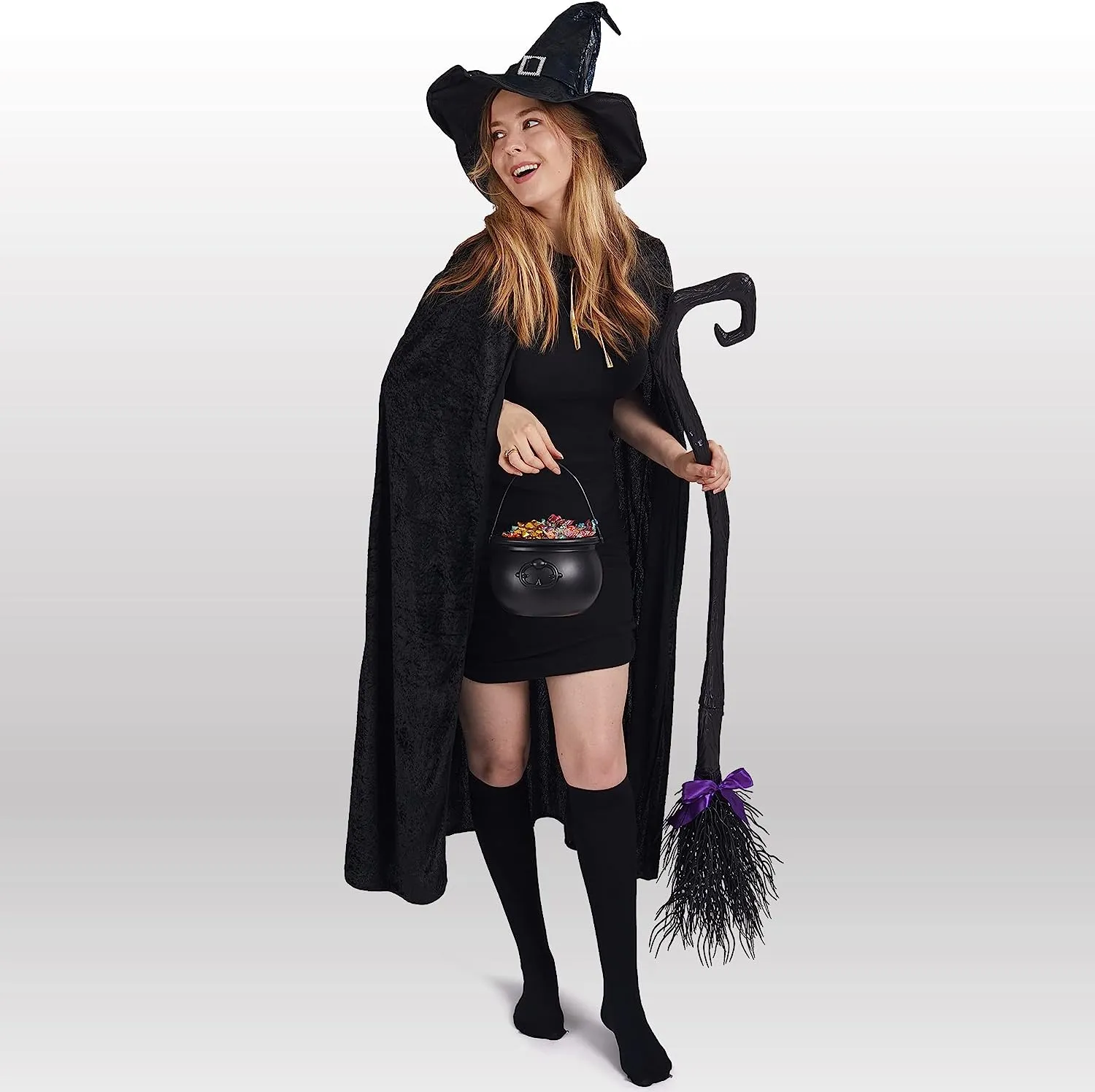 Halloween Black Witch Broom and Cauldron