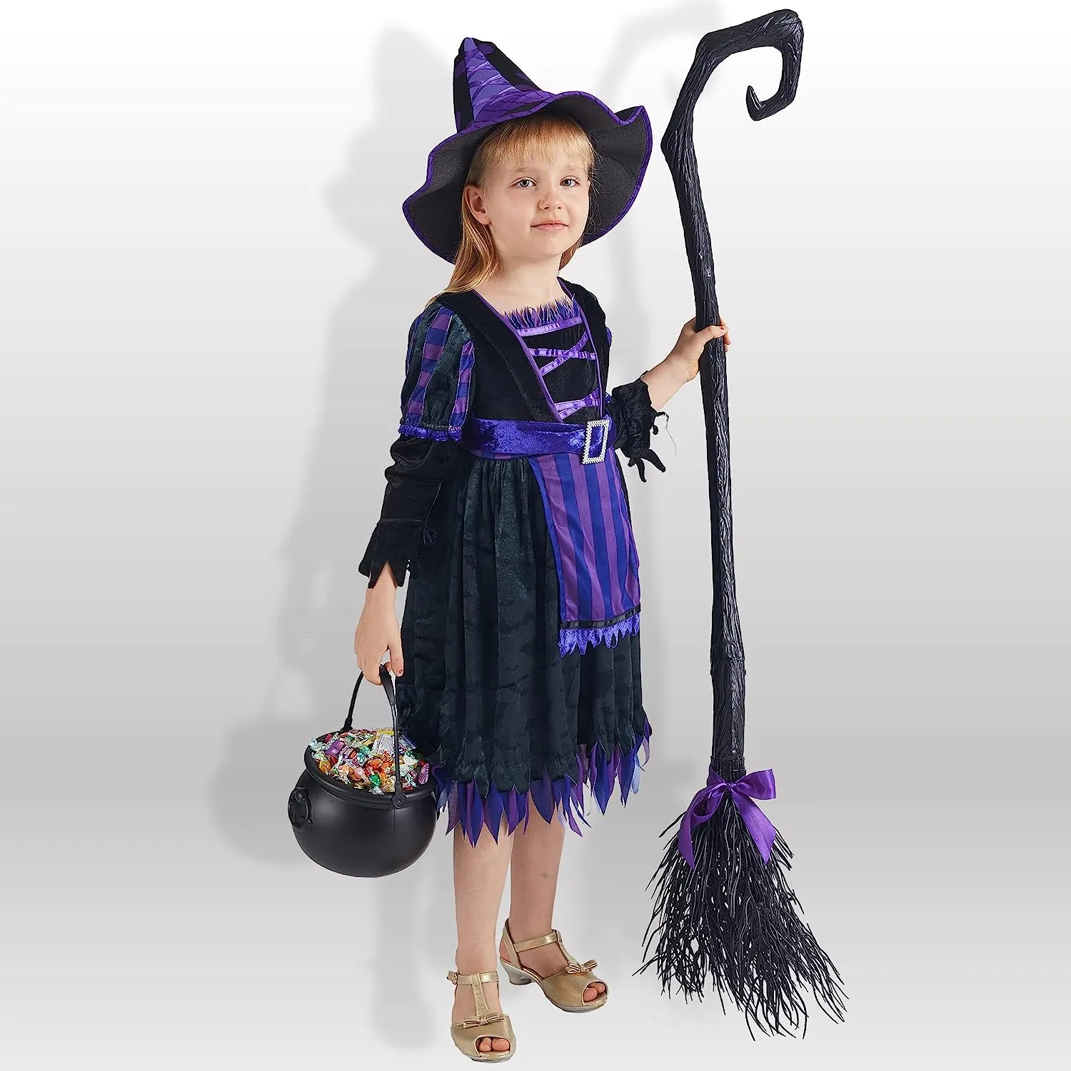 Halloween Black Witch Broom and Cauldron