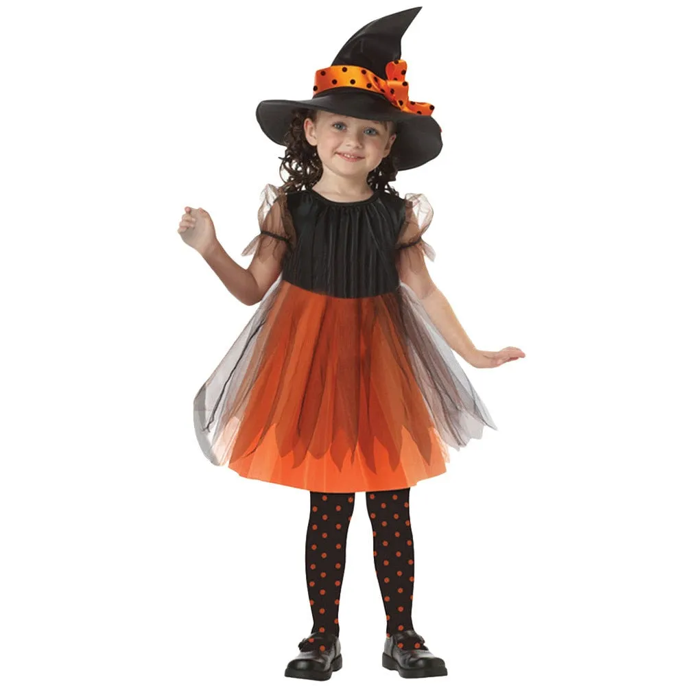 Halloween Costumes for Girls Children girls Cosplay Witch Halloween Costumes For Girls Party Witch Dress With Hat