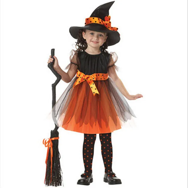 Halloween Costumes for Girls Children girls Cosplay Witch Halloween Costumes For Girls Party Witch Dress With Hat