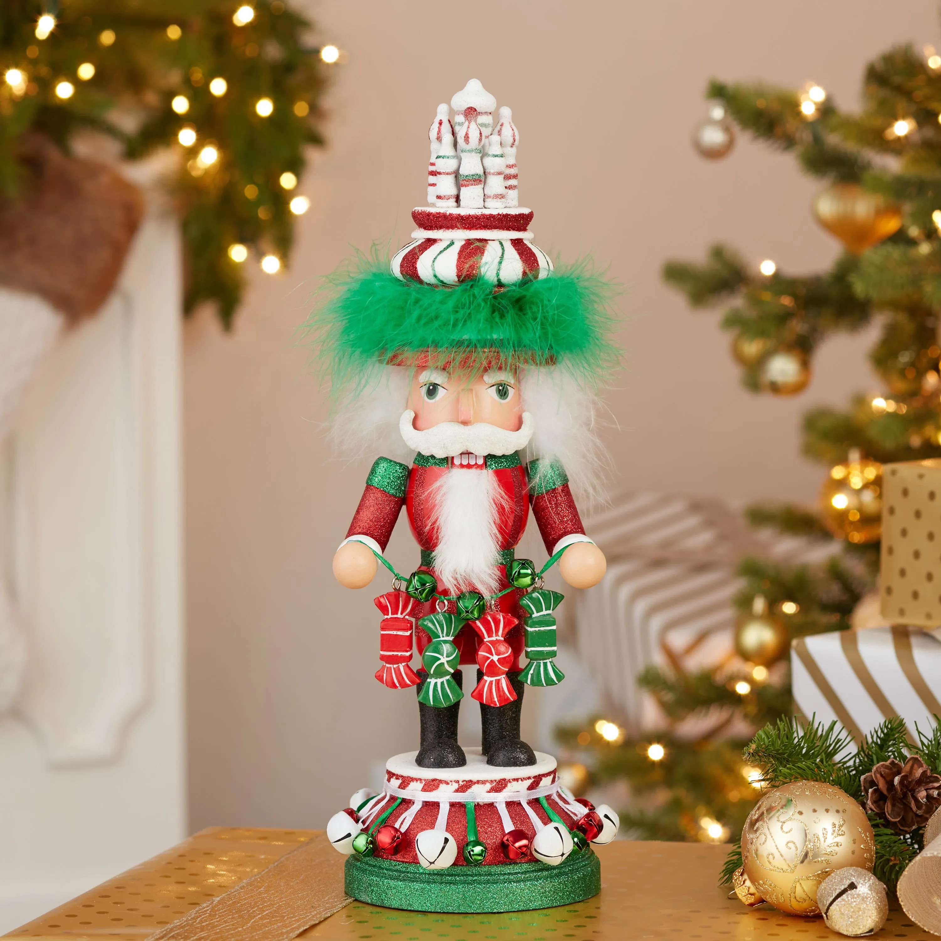 Kurt Adler 15-Inch Hollywood Nutcrackers™ Red, White and Green Candy Tower Hat Nutcracker