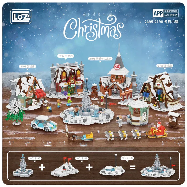 LOZ Mini Buillding Block 2195 Santa Claus Office 2196 Santa Claus Sled Shop 2197 Santa Claus Gift Shop 2198 Santa Claus Cake Shop