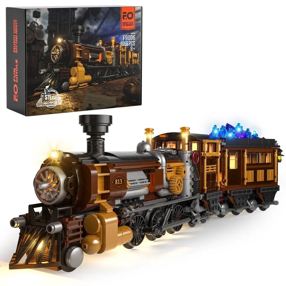 MOC NON  Steampunk Ore Train LED Light Building Blocks, Building Bricks Set -1056 Pieces for Adults and Teens