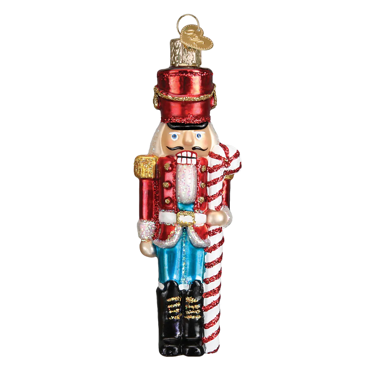 Old Word Christmas Peppermint Nutcracker Glass Ornament