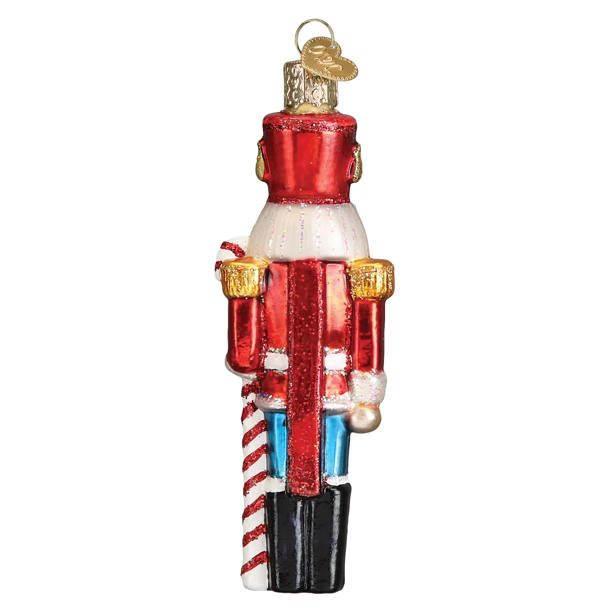 Old Word Christmas Peppermint Nutcracker Glass Ornament