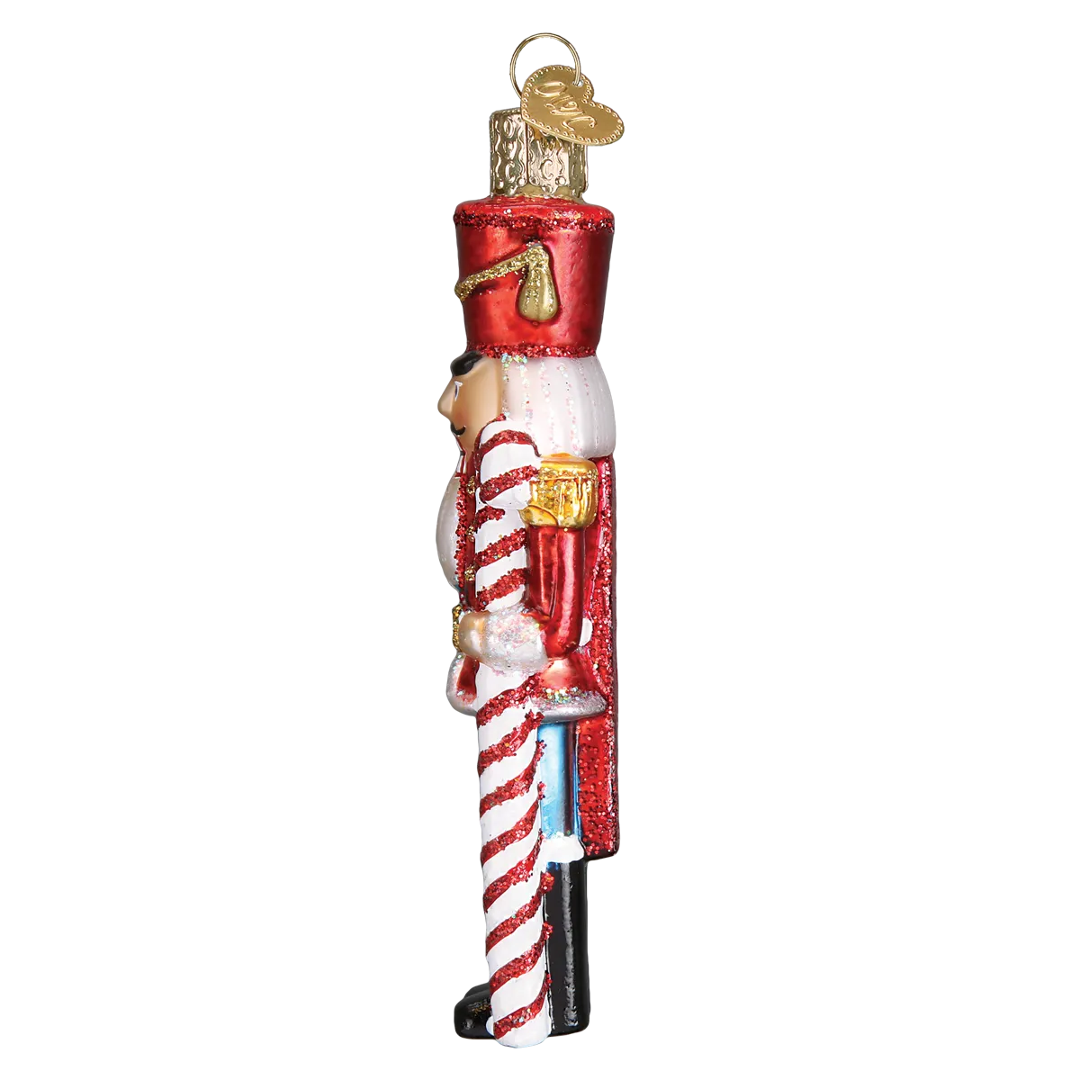 Old Word Christmas Peppermint Nutcracker Glass Ornament