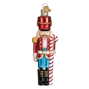 Old Word Christmas Peppermint Nutcracker Glass Ornament