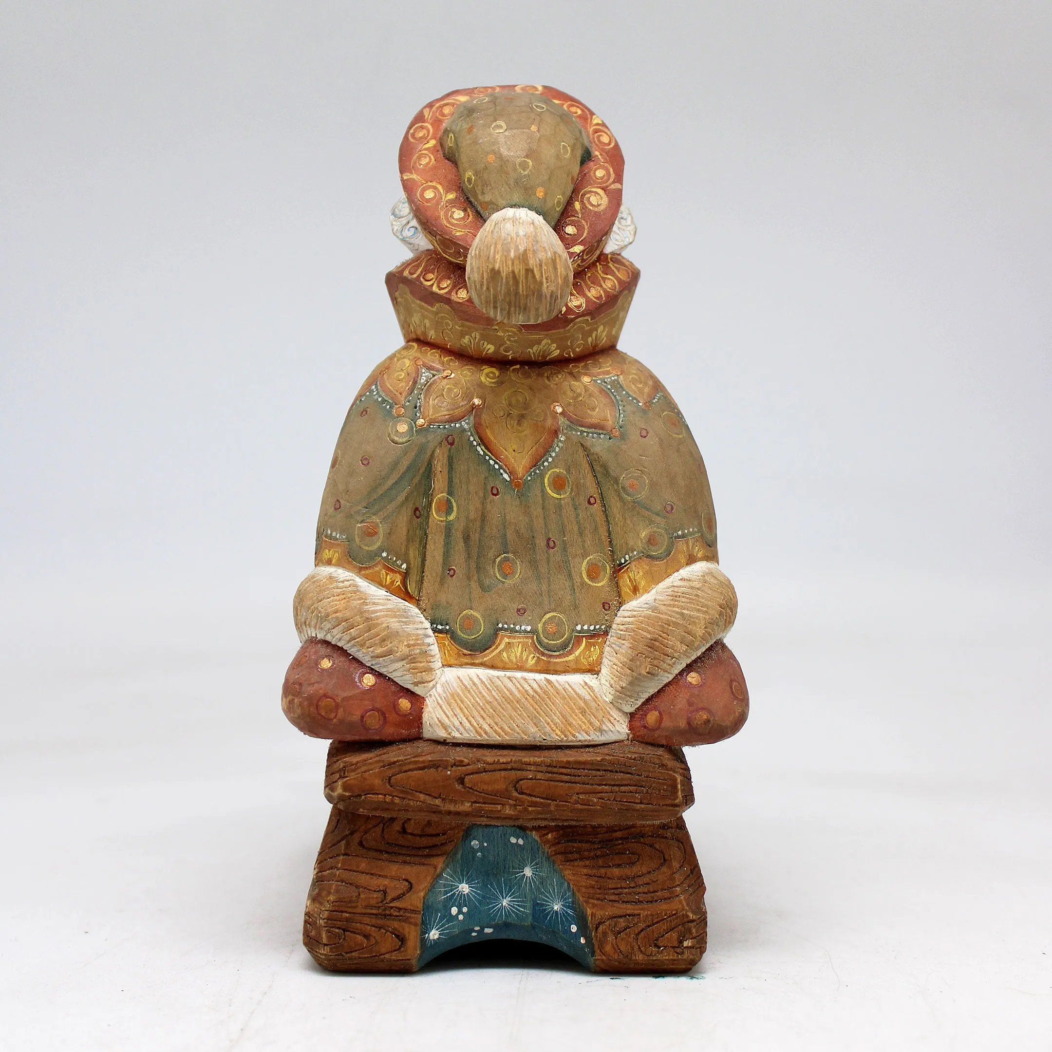 One-of-a-Kind Santa on Sleigh WOODCARVED Figurine 5.5x4x3"  by G.DeBrekht, - Unique Handcarved and Handpainted Collectible