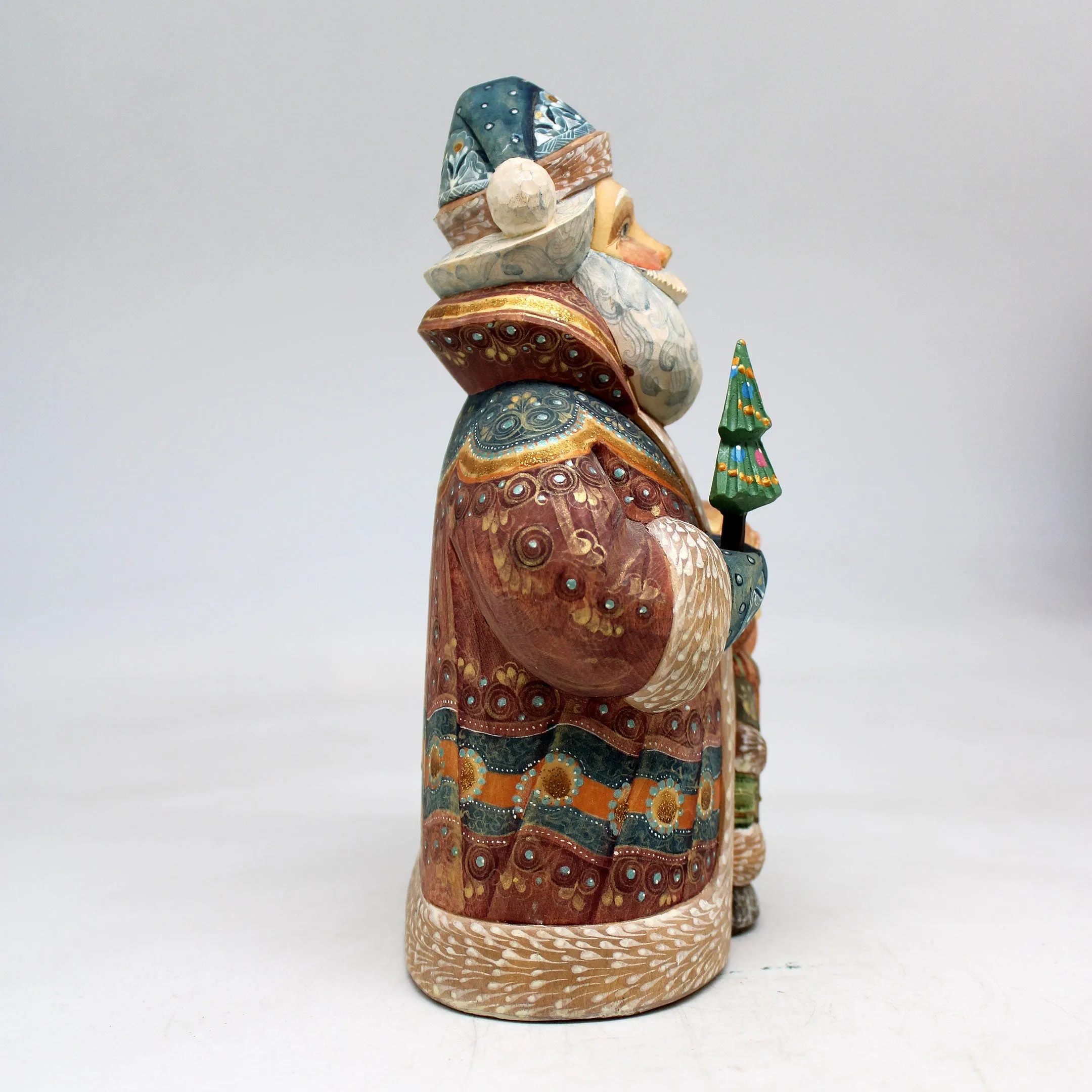 One-of-a-Kind Santa with Boy WOODCARVED Figurine 7x3x4.5"  by G.DeBrekht, - Unique Handcarved and Handpainted Collectible