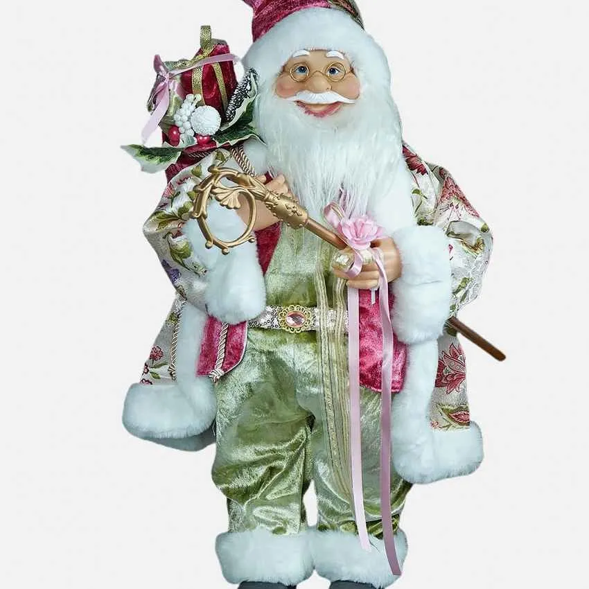 Pastel Pink Mint Green Santa Claus Self Standing Ornament Decoration | 10 x 32 inches