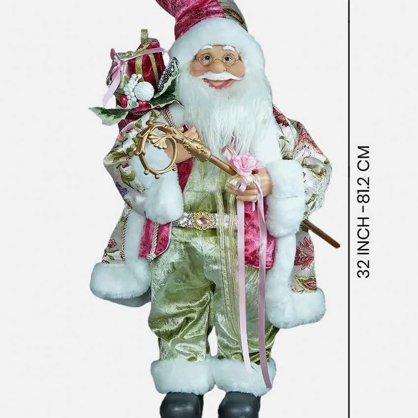 Pastel Pink Mint Green Santa Claus Self Standing Ornament Decoration | 10 x 32 inches