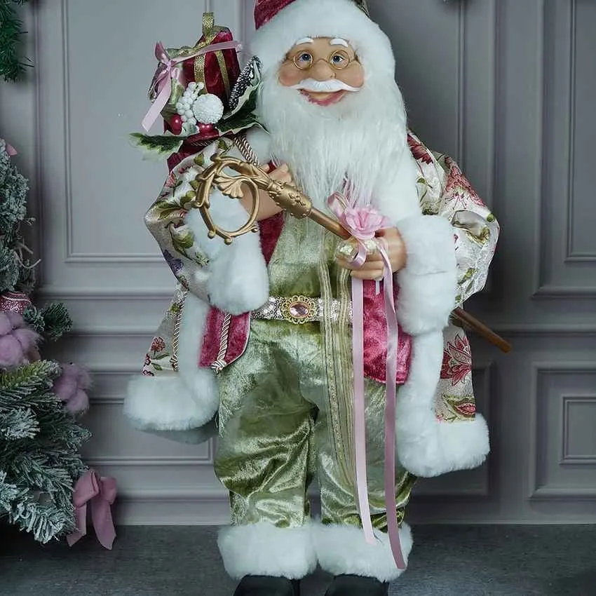 Pastel Pink Mint Green Santa Claus Self Standing Ornament Decoration | 10 x 32 inches