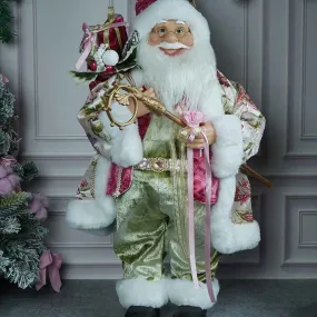 Pastel Pink Mint Green Santa Claus Self Standing Ornament Decoration | 10 x 32 inches