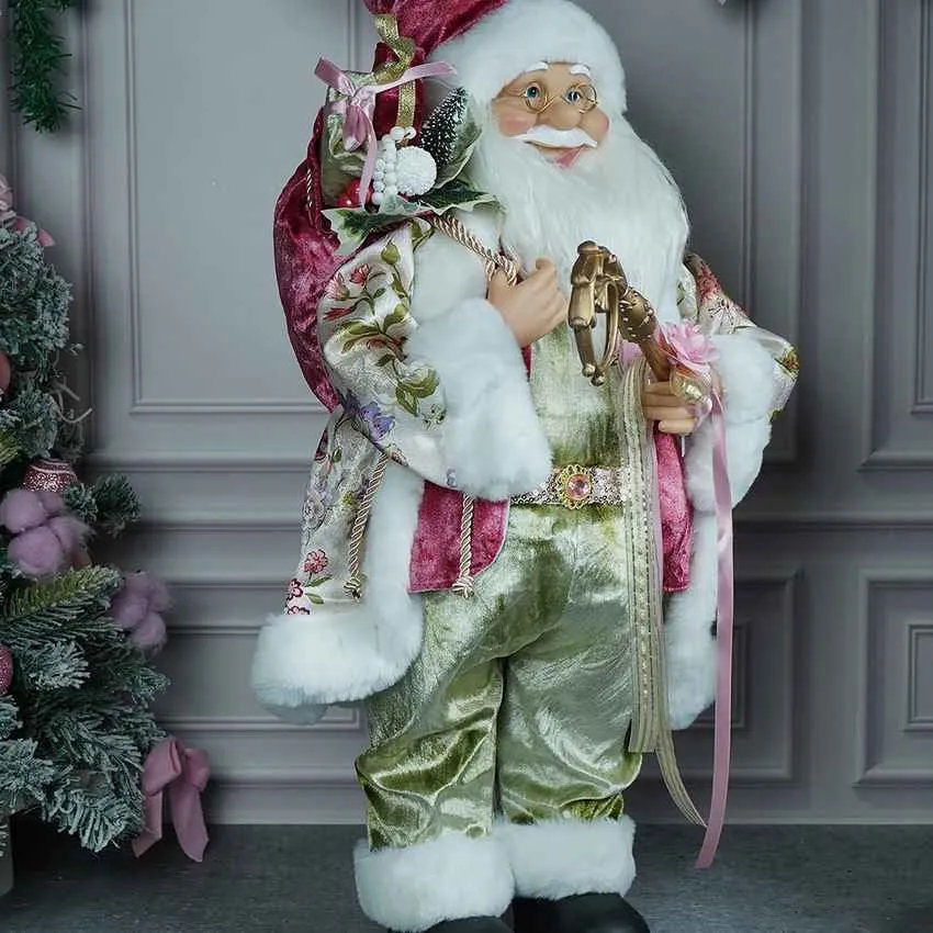 Pastel Pink Mint Green Santa Claus Self Standing Ornament Decoration | 10 x 32 inches