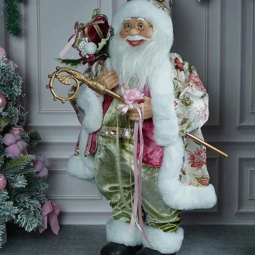 Pastel Pink Mint Green Santa Claus Self Standing Ornament Decoration | 10 x 32 inches