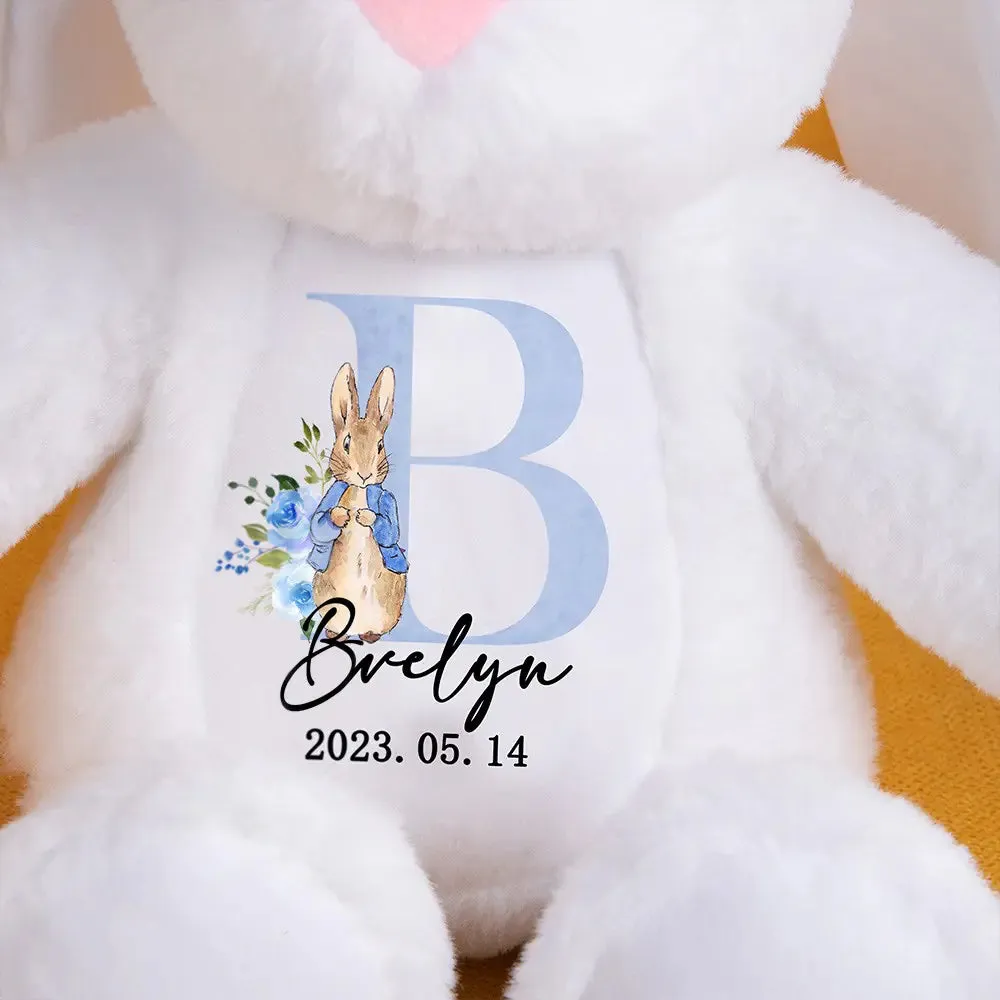 Personalised Easter Plush Initial & Name Bunny- Peter Rabbit or Roses