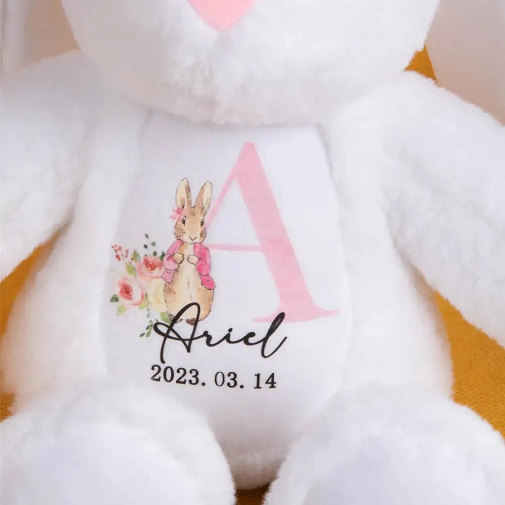Personalised Easter Plush Initial & Name Bunny- Peter Rabbit or Roses