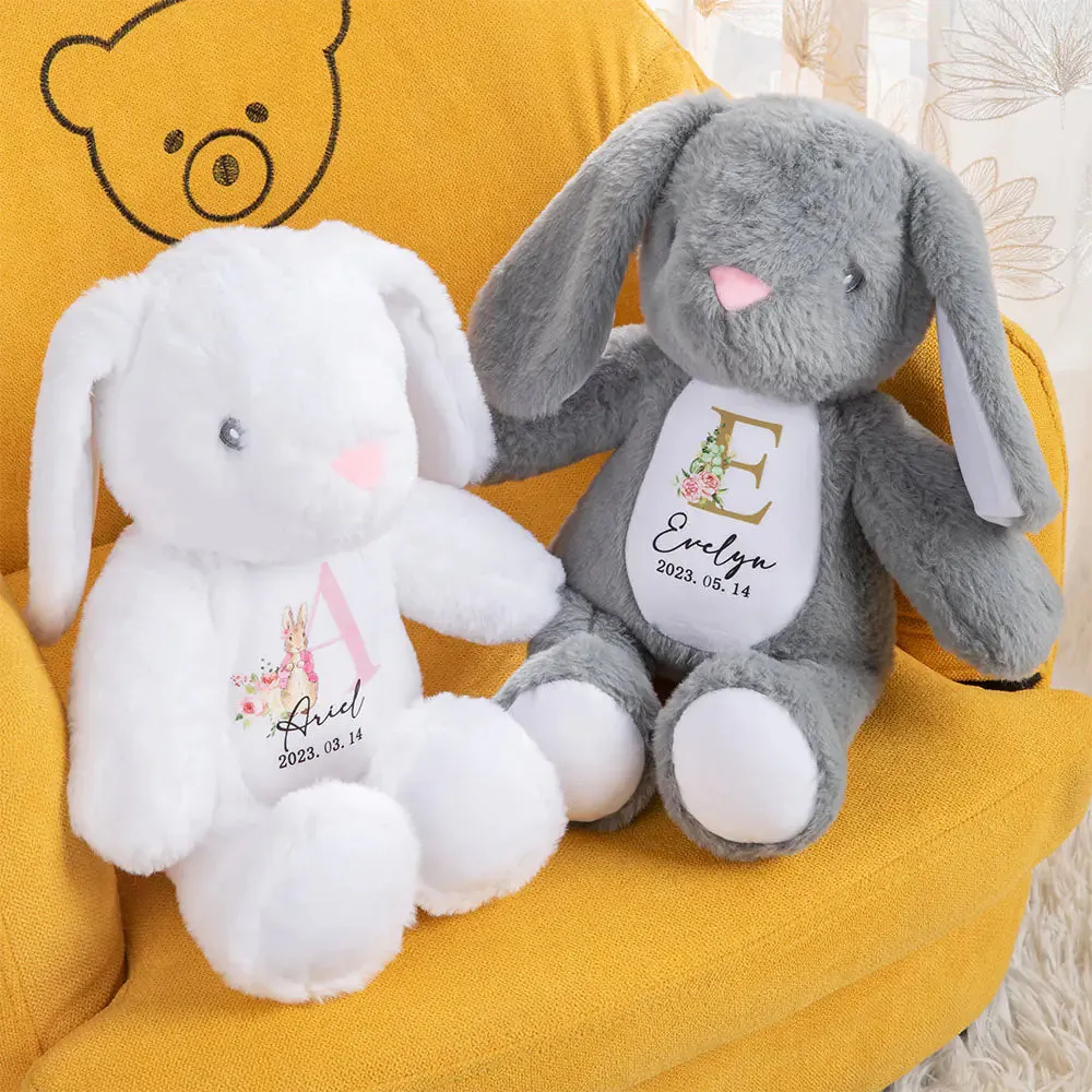 Personalised Easter Plush Initial & Name Bunny- Peter Rabbit or Roses