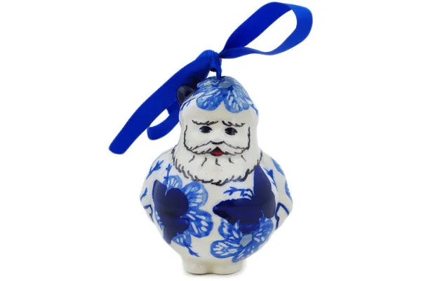Polish Pottery 4" Santa Claus Ornament Cobalt Butterflies UNIKAT