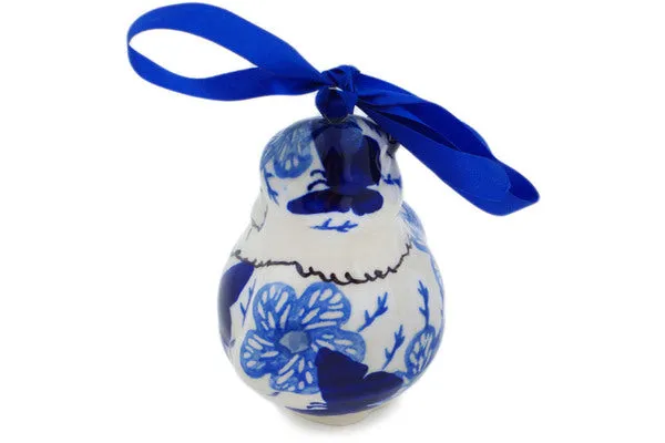 Polish Pottery 4" Santa Claus Ornament Cobalt Butterflies UNIKAT
