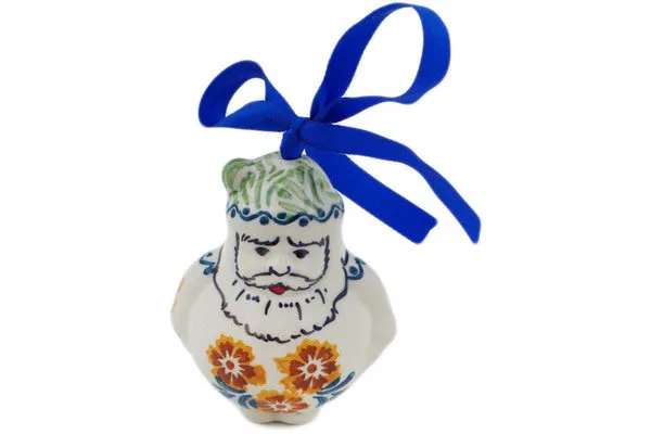 Polish Pottery 4" Santa Claus Ornament Three Lillies UNIKAT