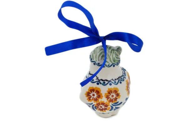 Polish Pottery 4" Santa Claus Ornament Three Lillies UNIKAT