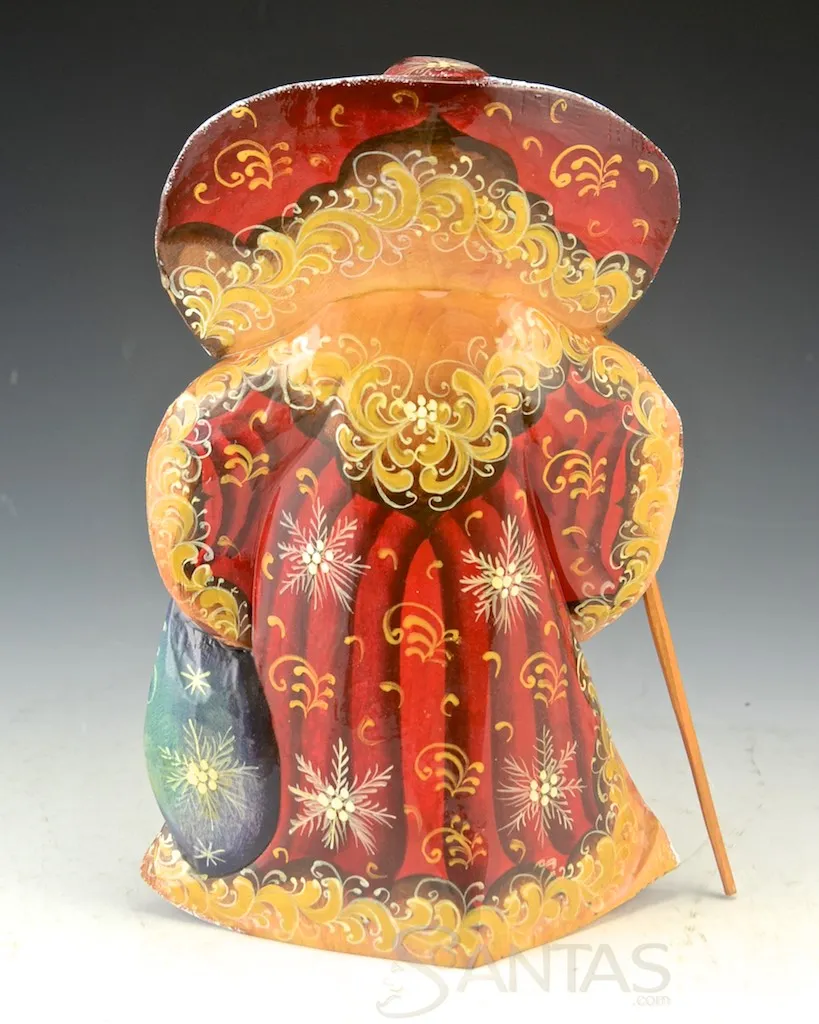 Red and Gold Ornamental Russian Santa Carving