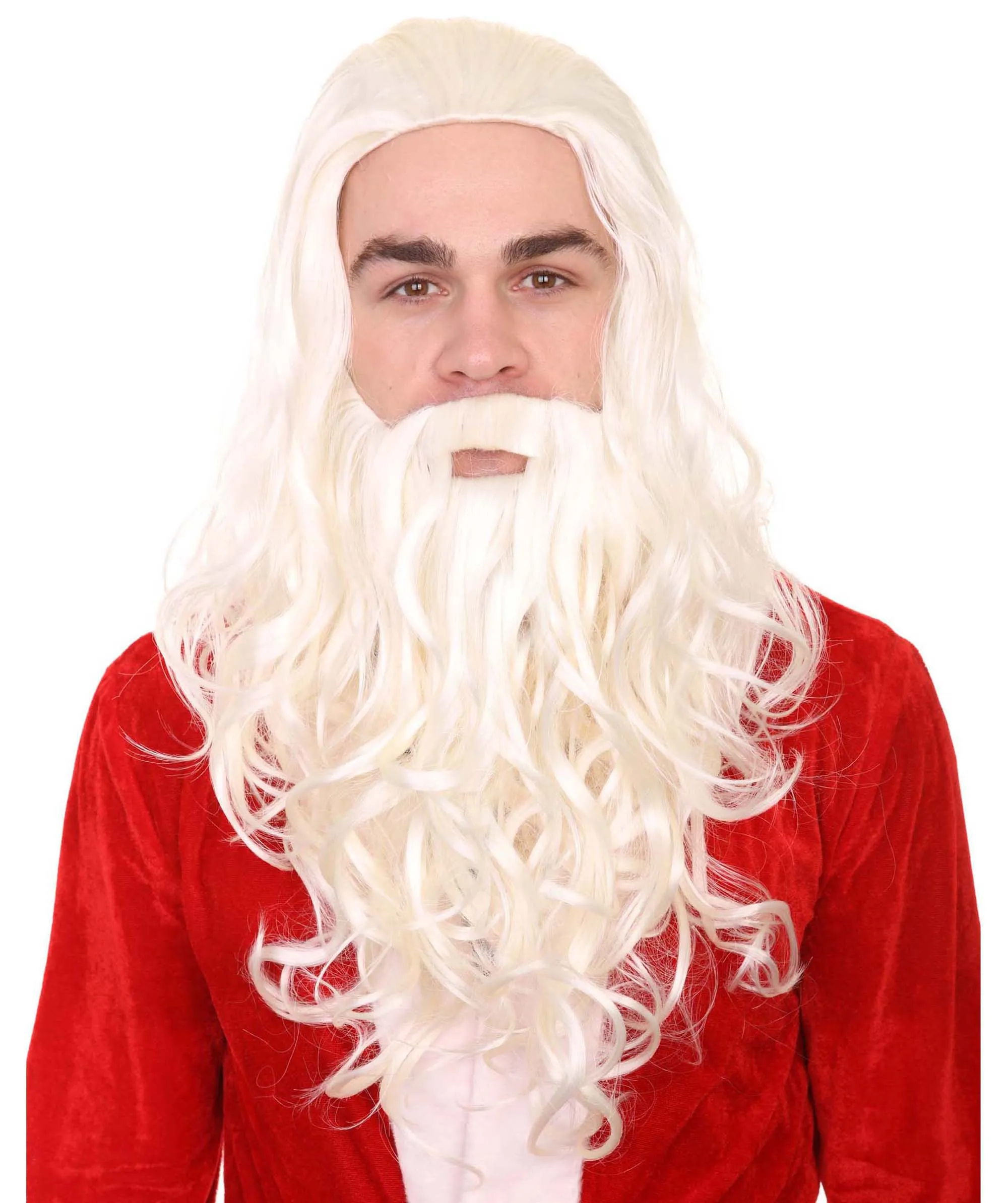 Santa Claus Wig & Beard Set | White Merry Christmas | Premium Breathable Capless Cap
