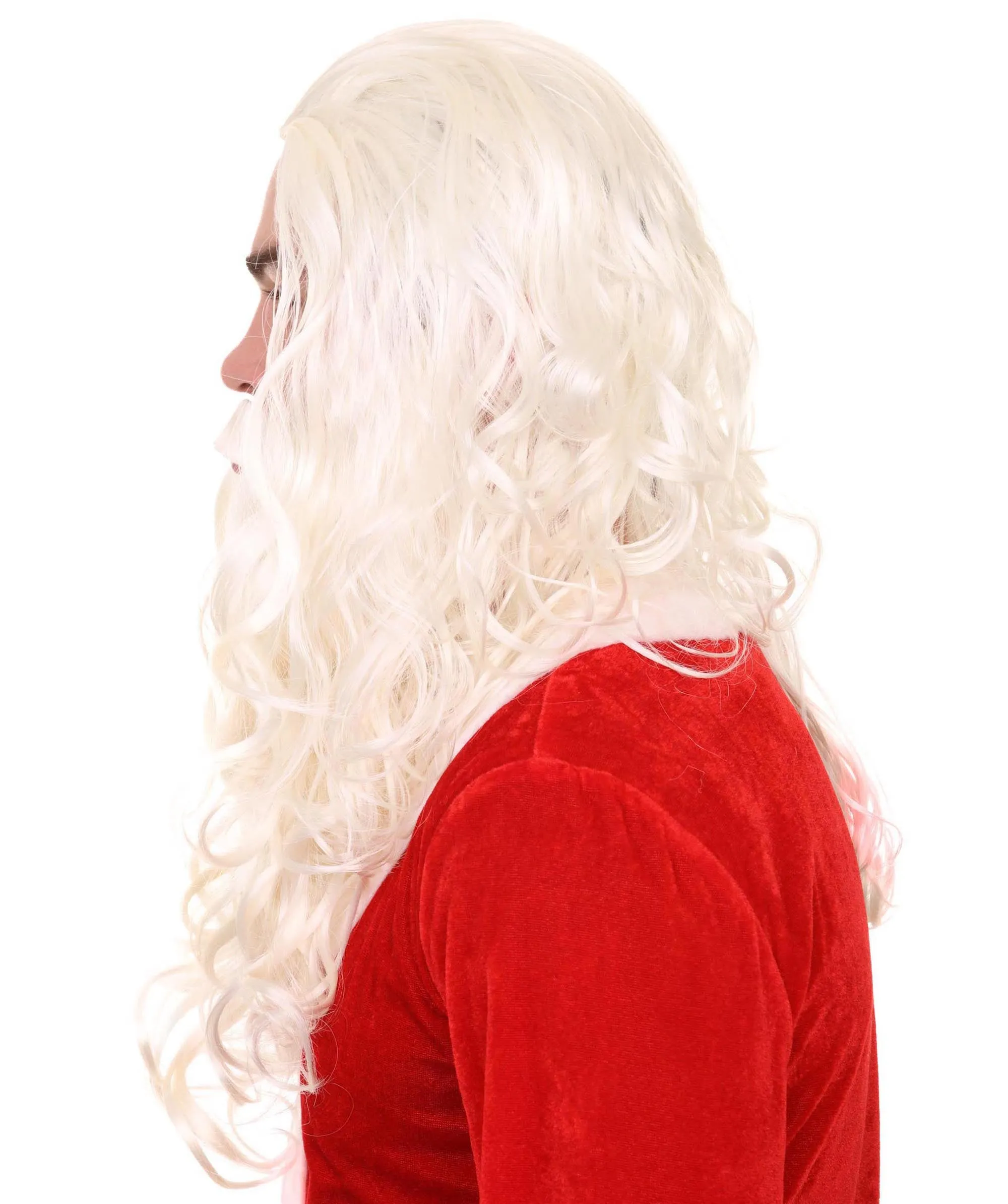 Santa Claus Wig & Beard Set | White Merry Christmas | Premium Breathable Capless Cap