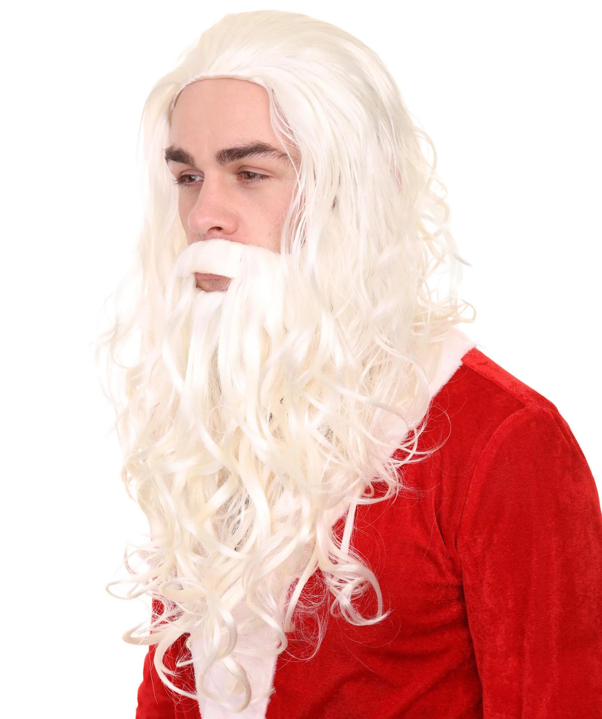 Santa Claus Wig & Beard Set | White Merry Christmas | Premium Breathable Capless Cap