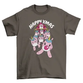 Santa claus with unicorn sled t-shirt