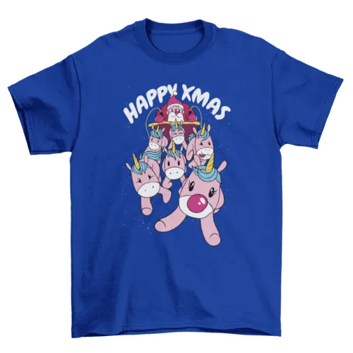 Santa claus with unicorn sled t-shirt