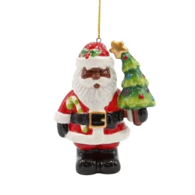 Santa's Christmas Tree Porcelain Christmas Ornament