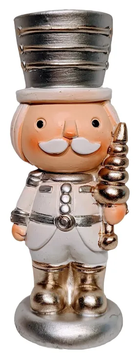 Silver/White Small Nutcracker Figurine with Staff