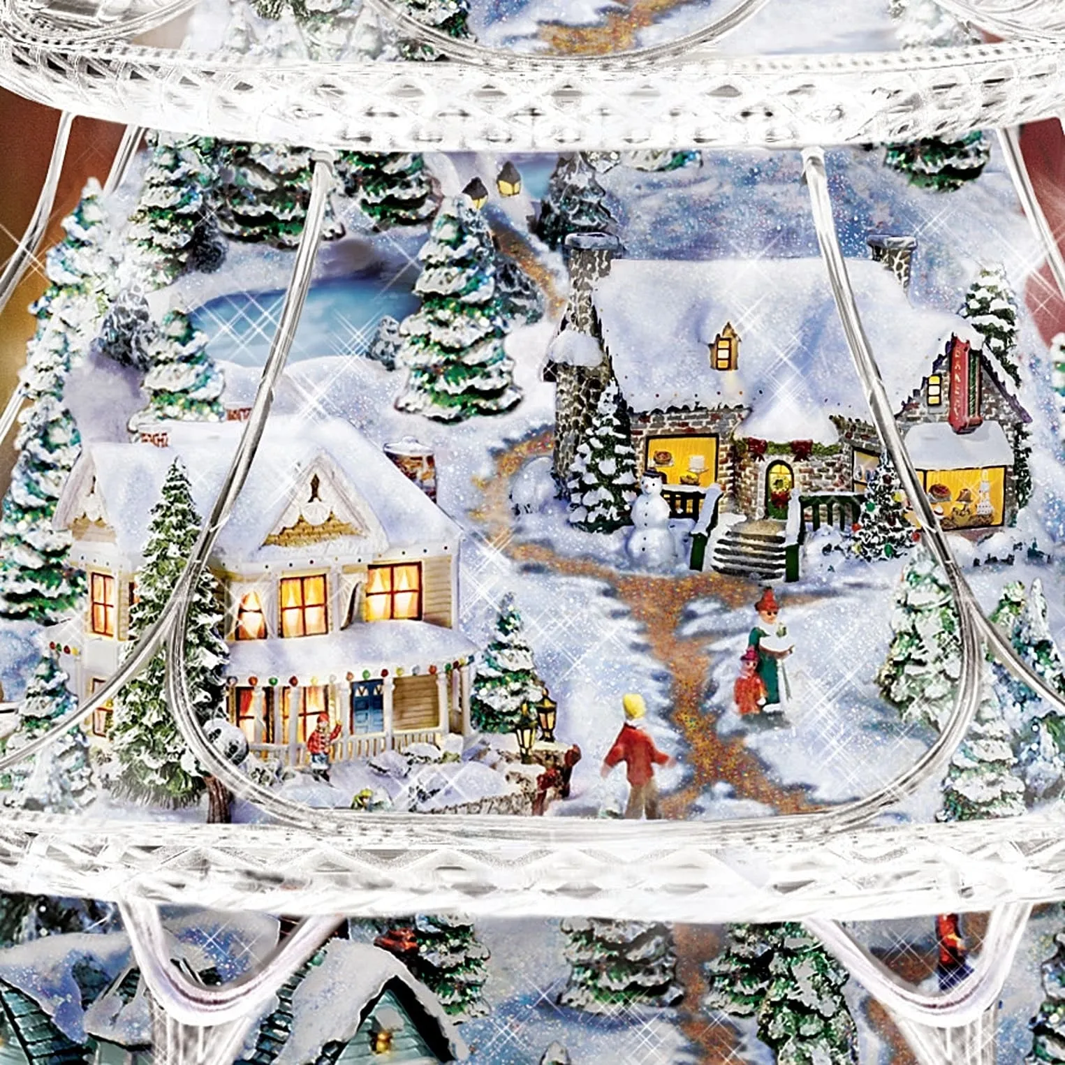 The Bradford Exchange Thomas Kinkade Holiday Reflections Hand Cut Crystal Christmas Tree Decoration With 3D Village Inside and a Miniature Moving Train Plays Medley of Christmas Songs 13.5-Inches